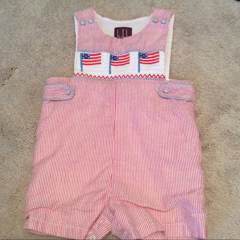 Lil Cactus seersucker smocked shortall